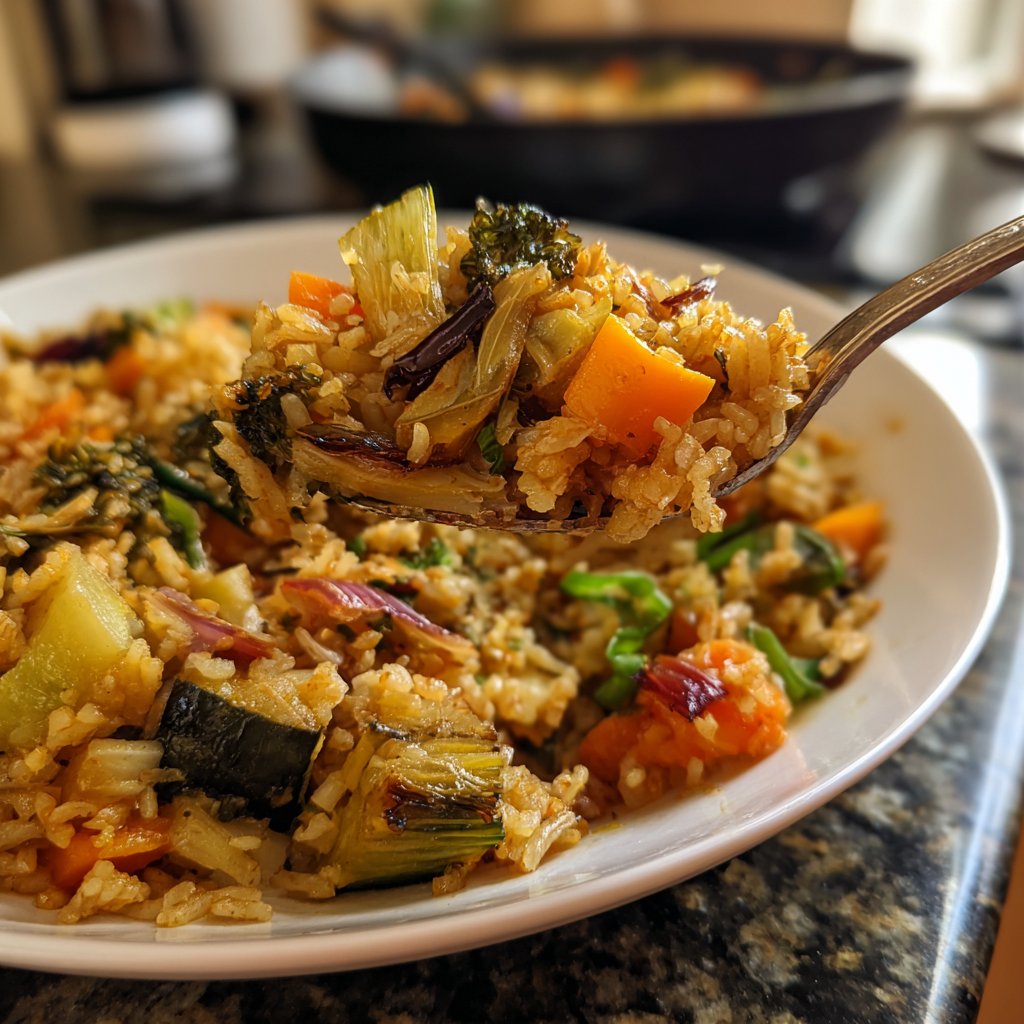 Abendessen mit Reis und Gemüse