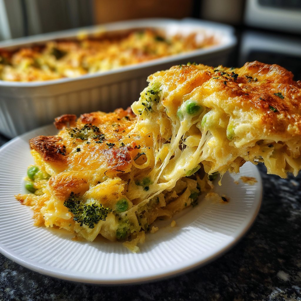 Nudelauflauf mit Brokkoli und Erbsen