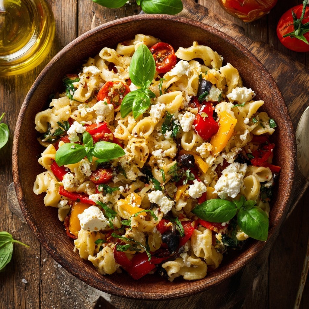 Mediterraner Nudelsalat Mit Feta