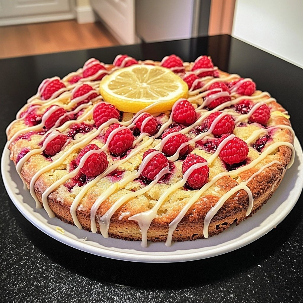 Zitronenkuchen mit Himbeeren
